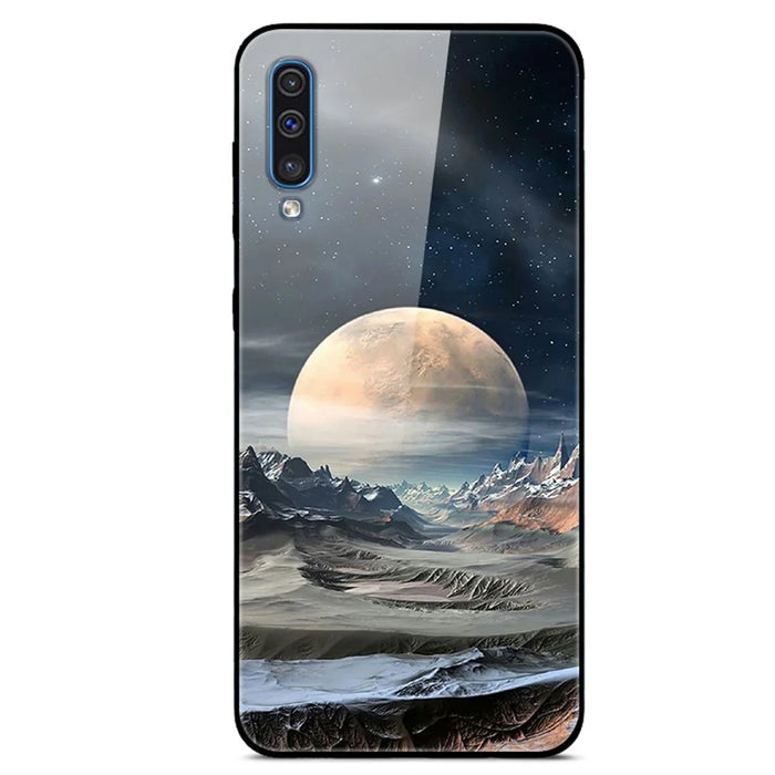 Printing Style Glass+TPU+PC Phone Case Cover for Samsung Galaxy A50/A50s/A30s - White Planet - 1