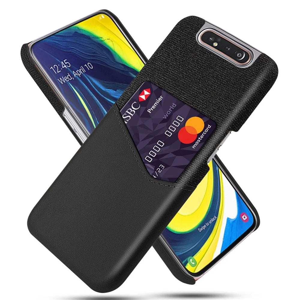 Phone Shell PC + PU + Cloth Back Cover Casing with Card Slot for Samsung Galaxy A80 / A90 - Black - 1