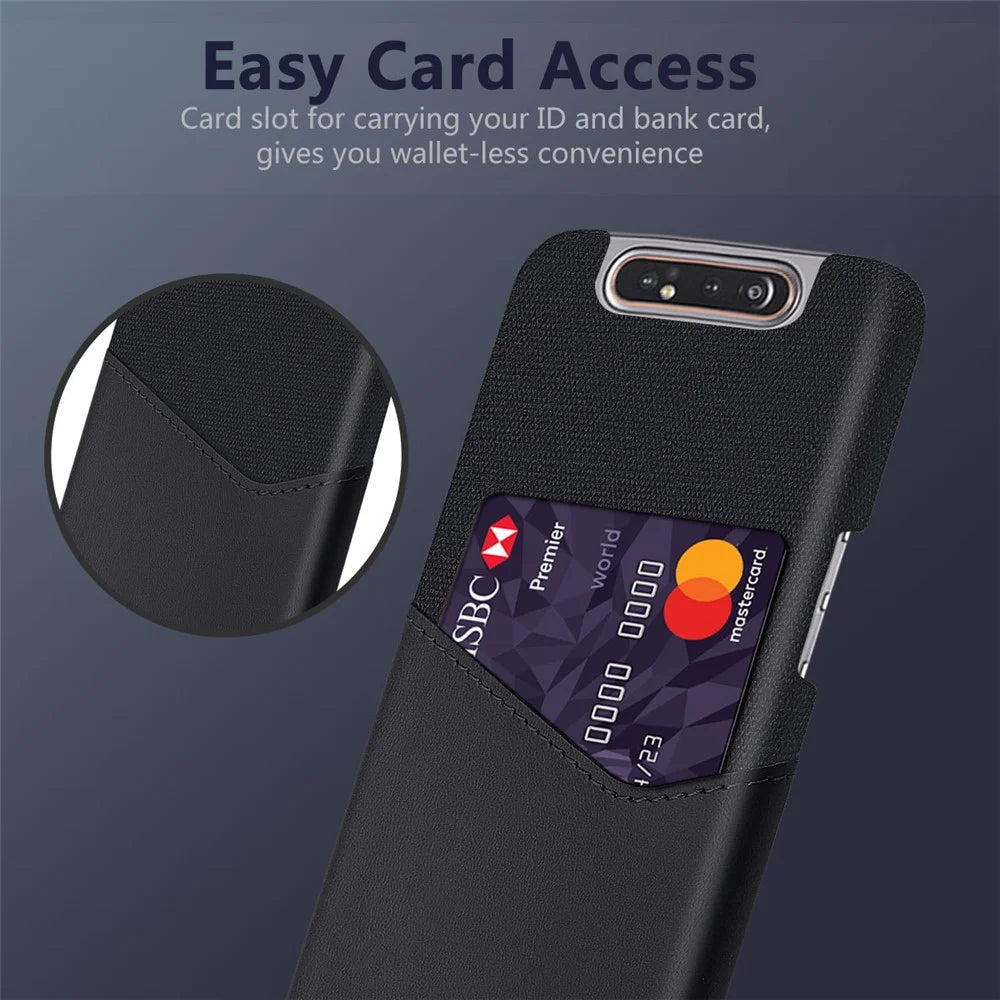Phone Shell PC + PU + Cloth Back Cover Casing with Card Slot for Samsung Galaxy A80 / A90 - Black - 3
