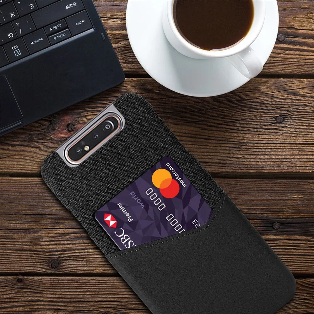 Phone Shell PC + PU + Cloth Back Cover Casing with Card Slot for Samsung Galaxy A80 / A90 - Black - 4