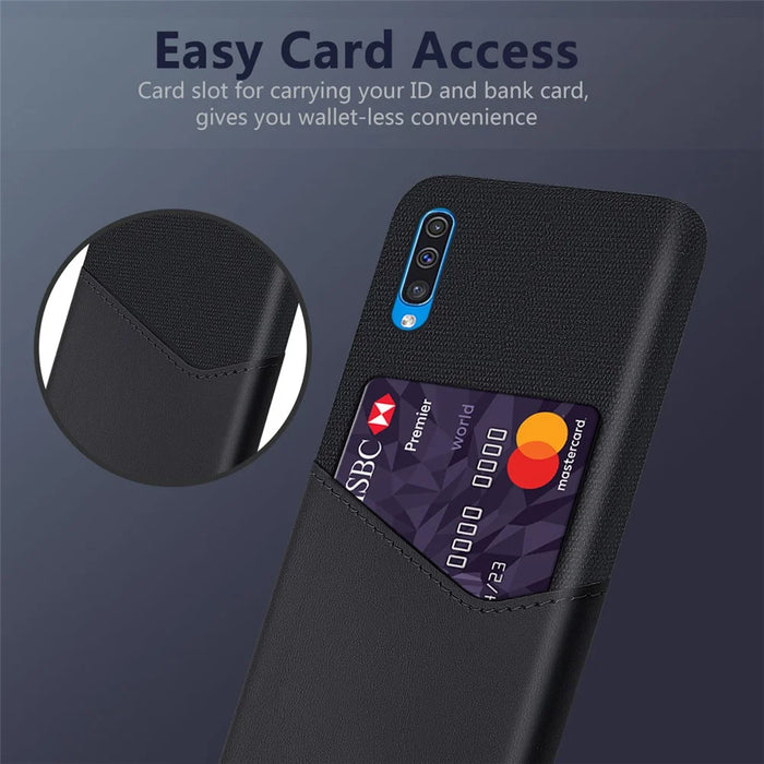 Card Holder Phone Shell PC + PU + Cloth Back Cover Casing for Samsung Galaxy A50 / A50s / A30s - Black - 3