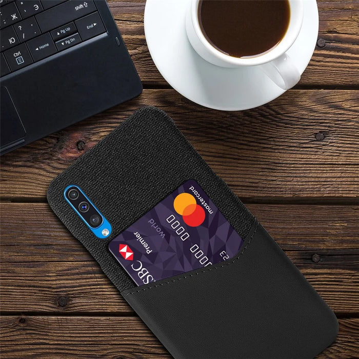 Card Holder Phone Shell PC + PU + Cloth Back Cover Casing for Samsung Galaxy A50 / A50s / A30s - Black - 4