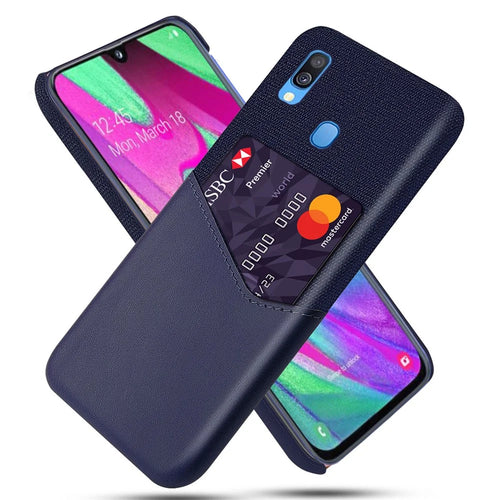 PC + PU + Cloth Hybrid Phone Back Cover Case with Card Slot for Samsung Galaxy A40 - Blue - 1