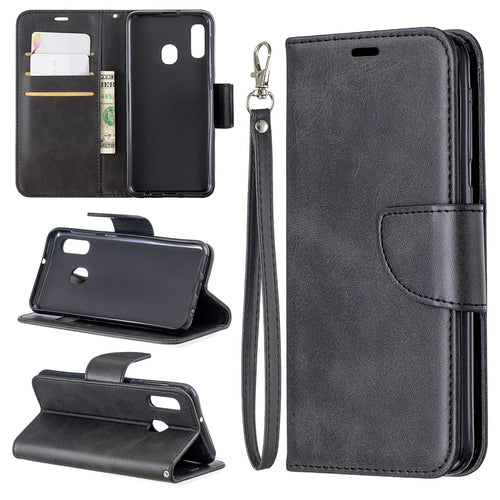 PU Leather Wallet Stand Phone Shell Cover for Samsung Galaxy A20e - Black - 1