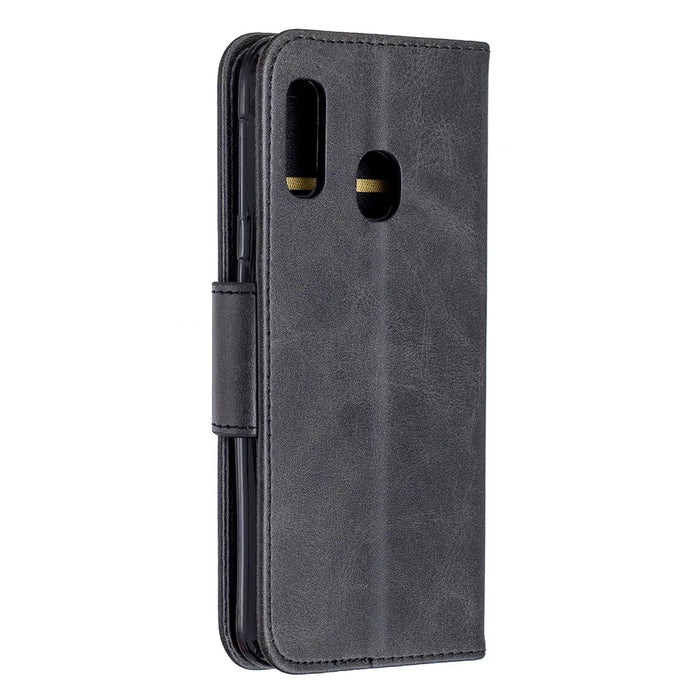PU Leather Wallet Stand Phone Shell Cover for Samsung Galaxy A20e - Black - 3