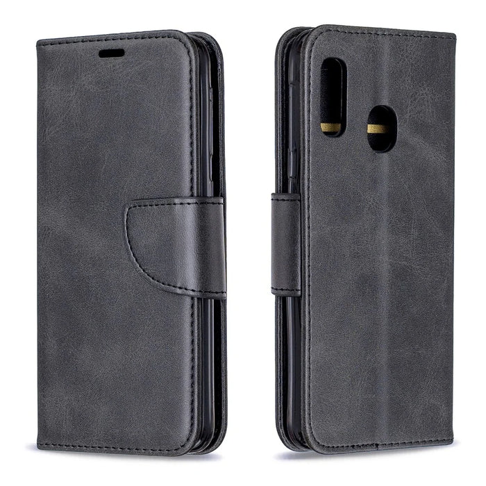 PU Leather Wallet Stand Phone Shell Cover for Samsung Galaxy A20e - Black - 4