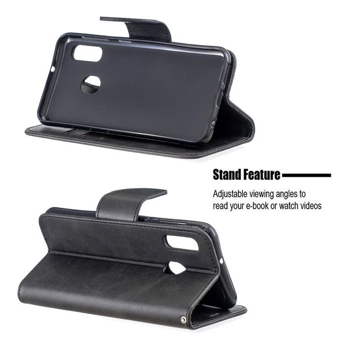 PU Leather Wallet Stand Phone Shell Cover for Samsung Galaxy A20e - Black - 5