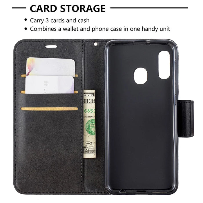 PU Leather Wallet Stand Phone Shell Cover for Samsung Galaxy A20e - Black - 6
