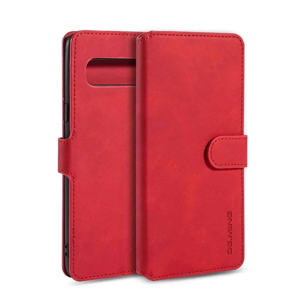DG.MING Retro Style Leather Wallet Stand Shell Covering Case for Samsung Galaxy S10 5G - Red - 1
