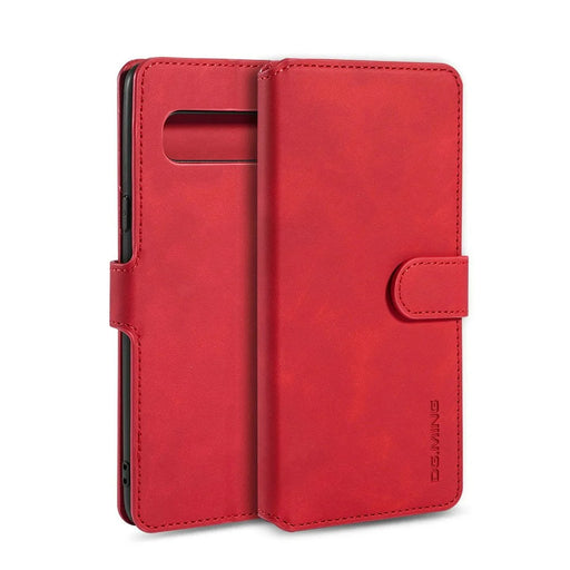 DG.MING Retro Style Leather Wallet Stand Shell Covering Case for Samsung Galaxy S10 5G - Red - 1