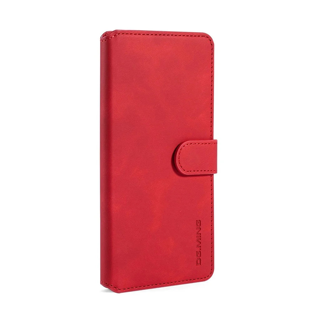 DG.MING Retro Style Leather Wallet Stand Shell Covering Case for Samsung Galaxy S10 5G - Red - 2