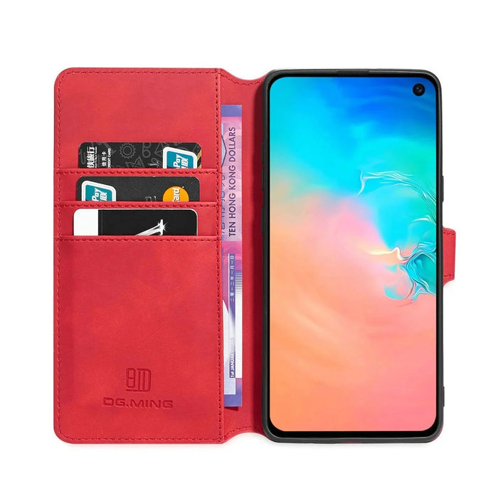 DG.MING Retro Style Leather Wallet Stand Shell Covering Case for Samsung Galaxy S10 5G - Red - 4