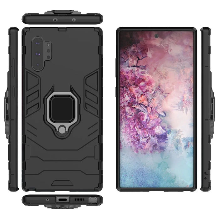 Cool Guard Ring Holder Kickstand PC+TPU Cell Case for Samsung Galaxy Note 10 Plus / 10 Plus 5G - Black - 7