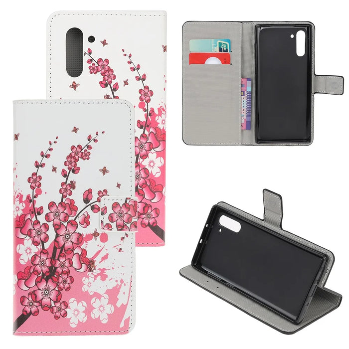 Pattern Printing Leather Wallet Stand Case for Samsung Galaxy Note 10 / Note 10 5G - Plum Blossom - 1