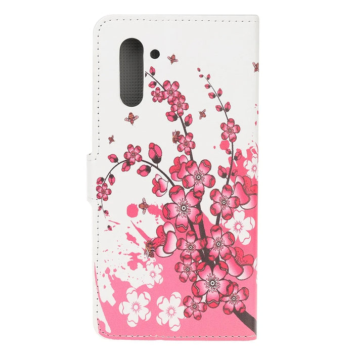 Pattern Printing Leather Wallet Stand Case for Samsung Galaxy Note 10 / Note 10 5G - Plum Blossom - 4