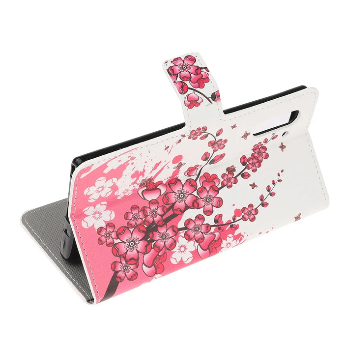 Pattern Printing Leather Wallet Stand Case for Samsung Galaxy Note 10 / Note 10 5G - Plum Blossom - 5