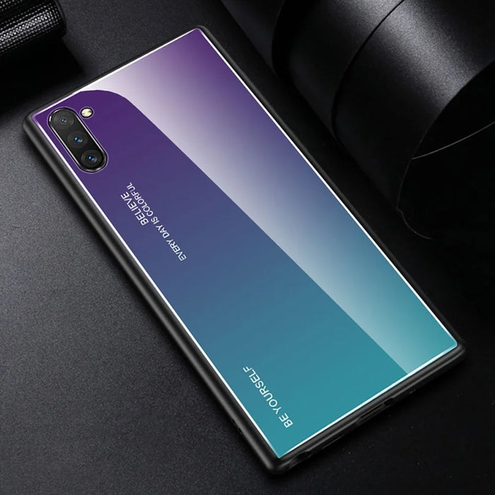 Gradient Color Style Glass + TPU Phone Covering Shell Cover for Samsung Galaxy Note 10 / Note 10 5G - Panda - Purple / Blue - 1