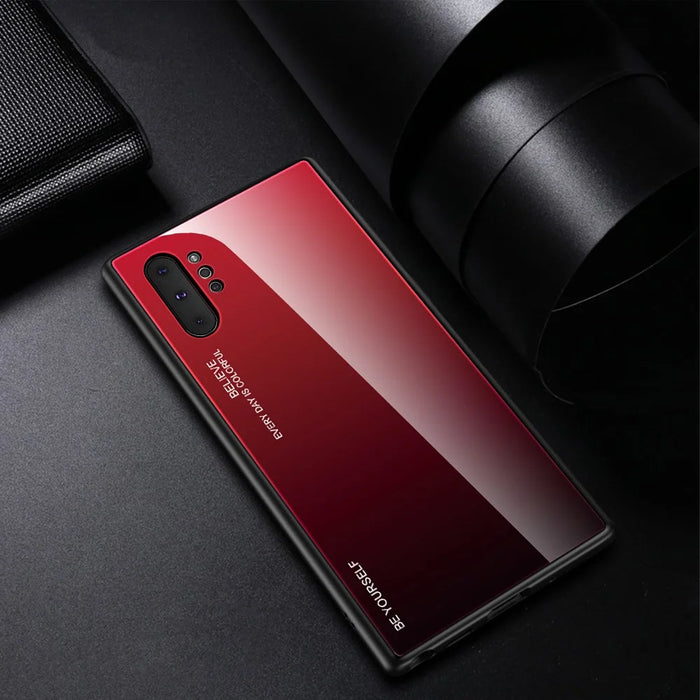 Gradient Color Glass + TPU Hybrid Cell Phone Case for Samsung Galaxy Note 10 Plus / 10 Plus 5G - Red / Black - 2