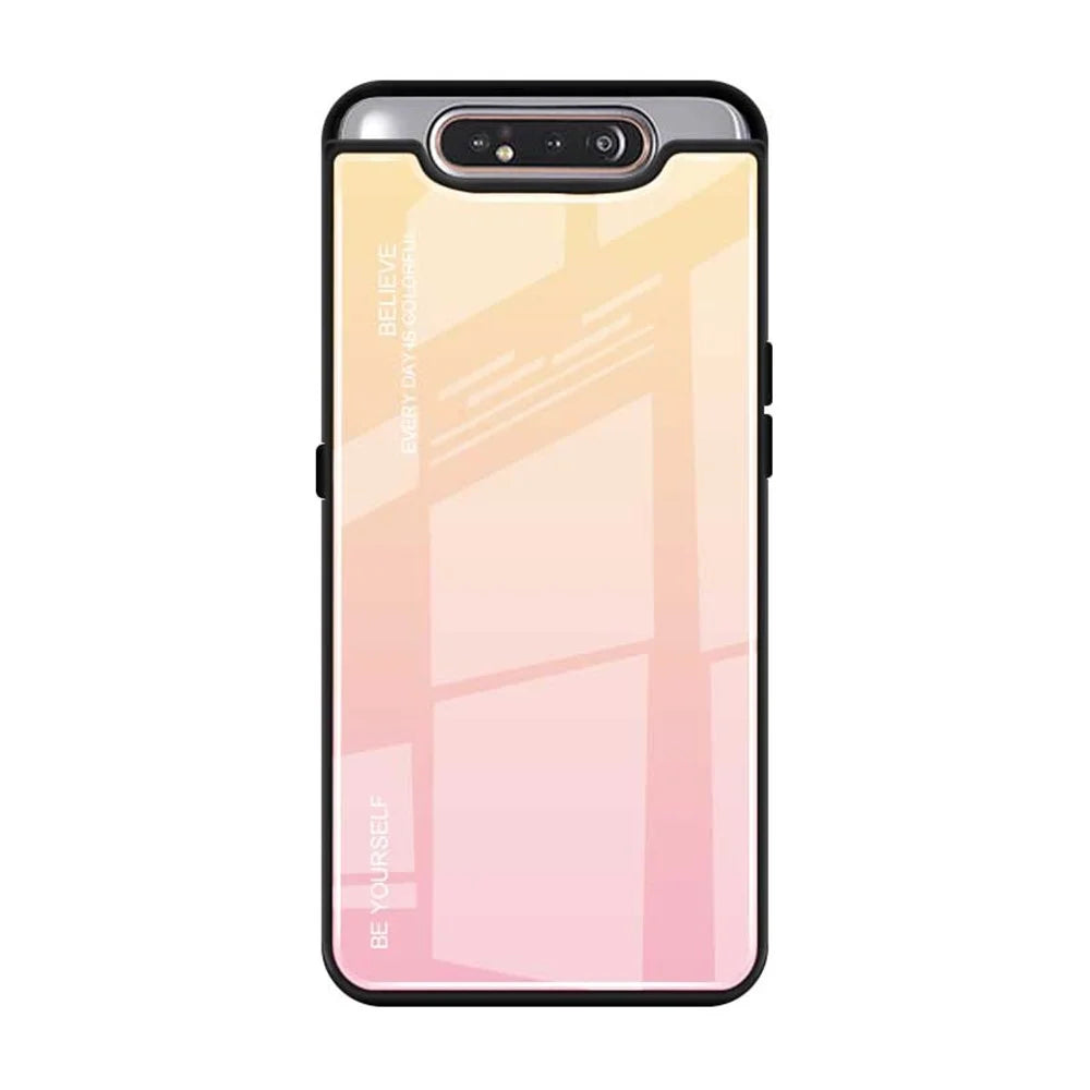 Gradient Color Tempered Glass + PC + TPU Hybrid Case for Samsung Galaxy A80/A90 - Gold / Pink - 2