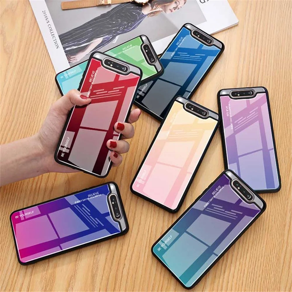 Gradient Color Tempered Glass + PC + TPU Hybrid Case for Samsung Galaxy A80/A90 - Gold / Pink - 4