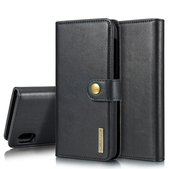 DG.MING Split Leather Phone Cover with Wallet Slot Shell for Samsung Galaxy A10 - Black - 1