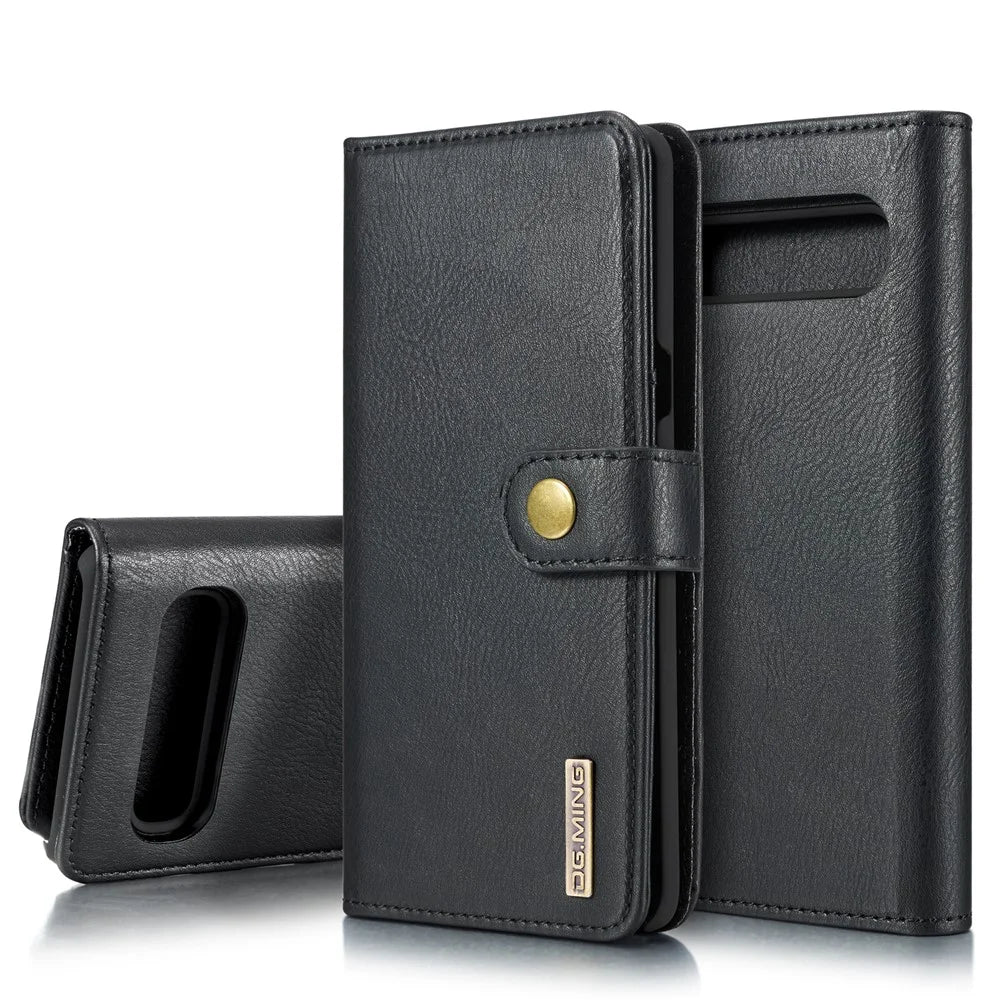 DG.MING Split Leather Phone Shell with Wallet Slot for Samsung Galaxy S10 5G - Black - 1