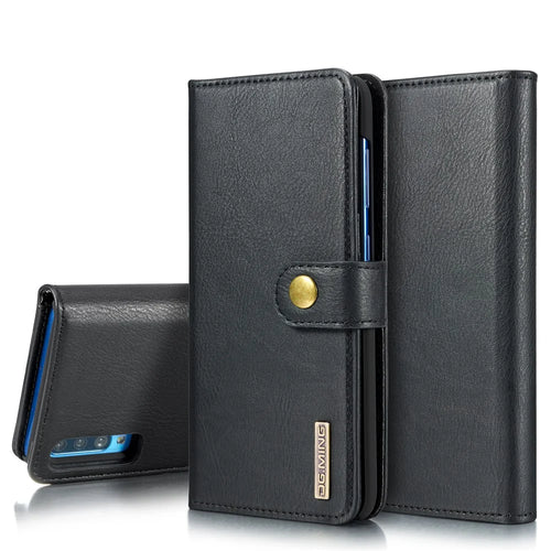 DG.MING Split Leather Phone Cover Shell for Samsung Galaxy A70 - Black - 1