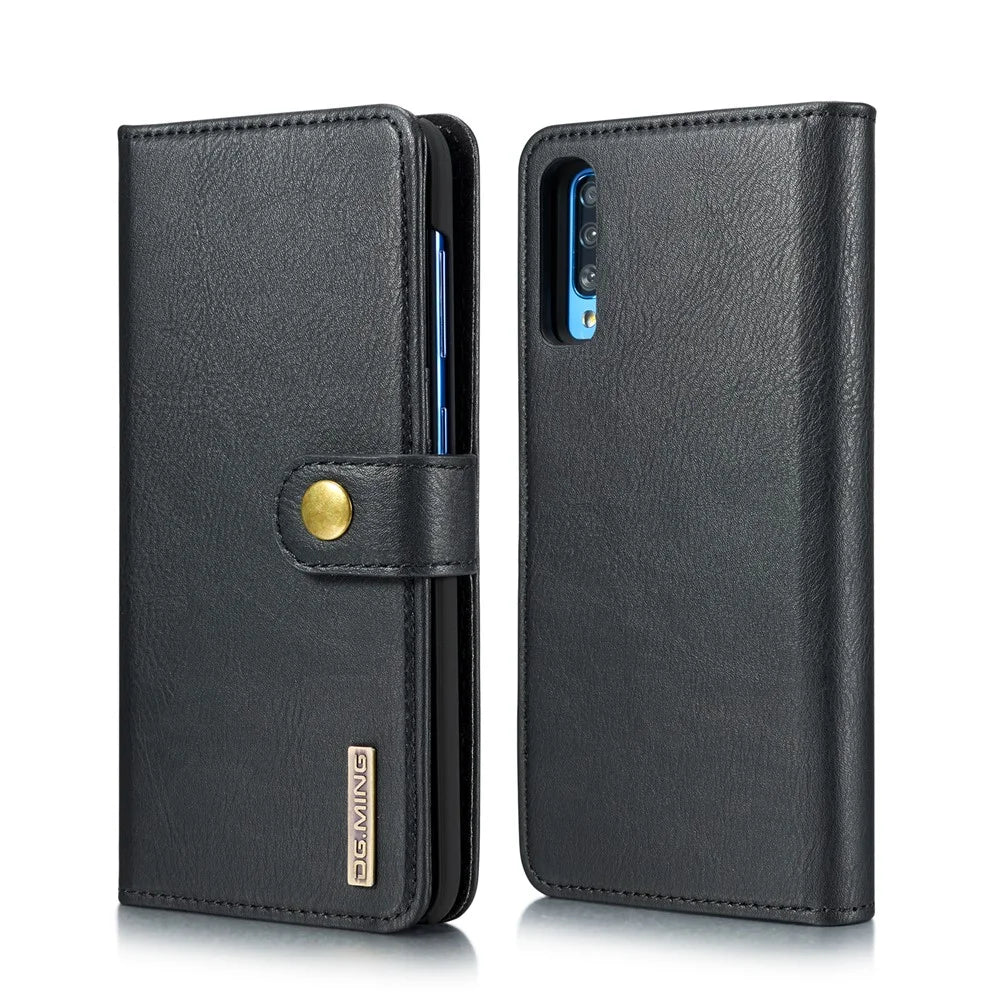 DG.MING Split Leather Phone Cover Shell for Samsung Galaxy A70 - Black - 2
