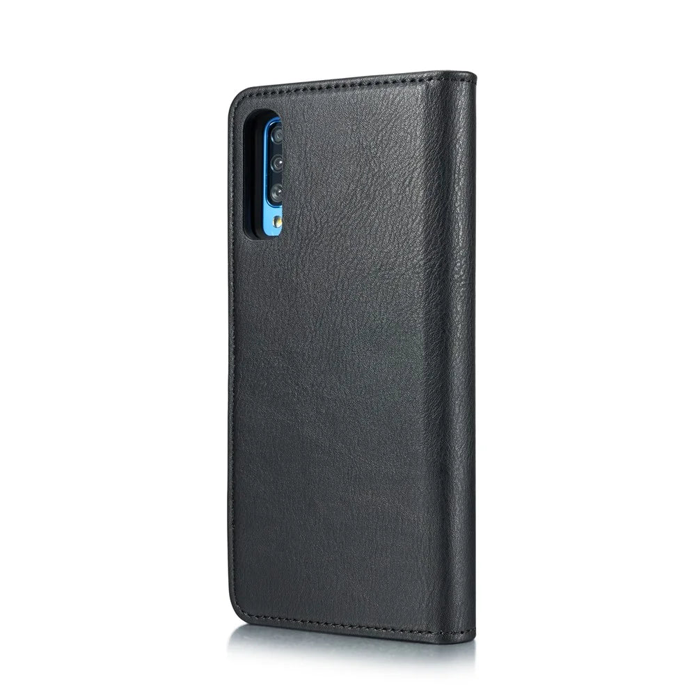 DG.MING Split Leather Phone Cover Shell for Samsung Galaxy A70 - Black - 4