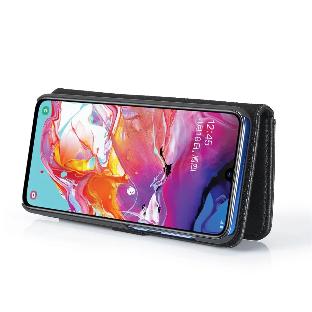 DG.MING Split Leather Phone Cover Shell for Samsung Galaxy A70 - Black - 7