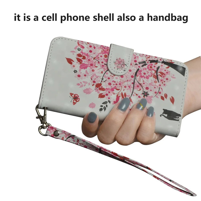 3D Printing Surface PU Leather with Wallet Cell Shell for Samsung Galaxy Note 10 / Note 10 5G  Plus / 10 Plus 5G - Cat and Flowered Tree - 7