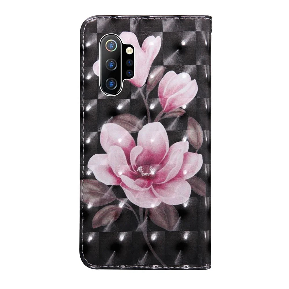 Printing Style Light Spot Decor Leather Wallet Phone Cover for Samsung Galaxy Note 10 Plus/Note 10 Plus 5G - Pink Flower - 3