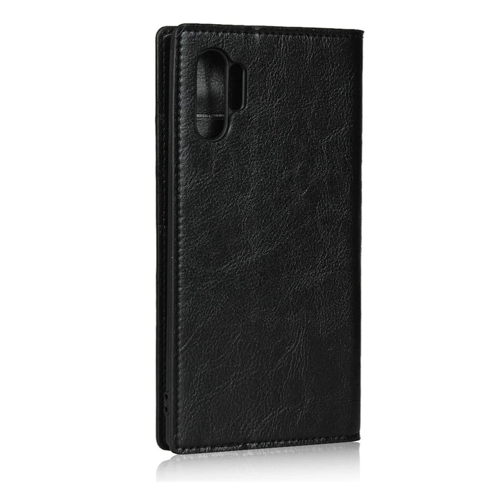 Crazy Horse Skin Genuine Leather Wallet Phone Case for Samsung Galaxy Note 10 Plus / 10 Plus 5G - Black - 3
