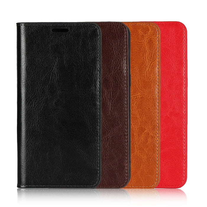 Crazy Horse Skin Genuine Leather Wallet Phone Case for Samsung Galaxy Note 10 Plus / 10 Plus 5G - Black - 7