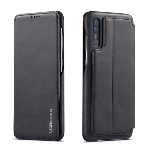 LC.IMEEKE Retro Style Leather Casing with Card Holder for Samsung Galaxy A50/A50s/A30s - Black - 1
