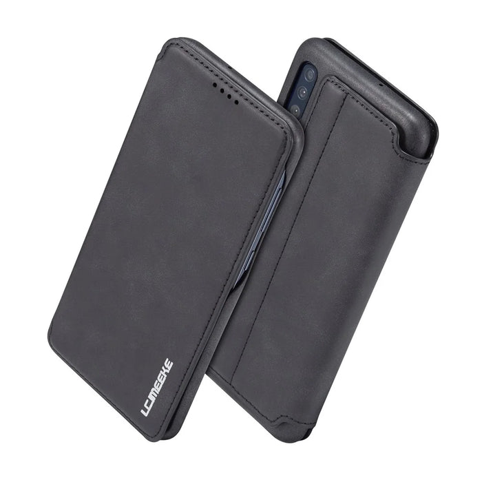 LC.IMEEKE Retro Style Leather Casing with Card Holder for Samsung Galaxy A50/A50s/A30s - Black - 2