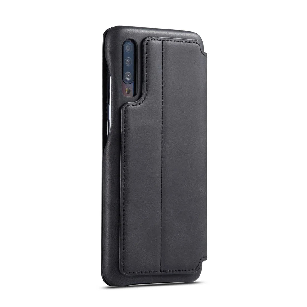 LC.IMEEKE Retro Style Leather Casing with Card Holder for Samsung Galaxy A50/A50s/A30s - Black - 4