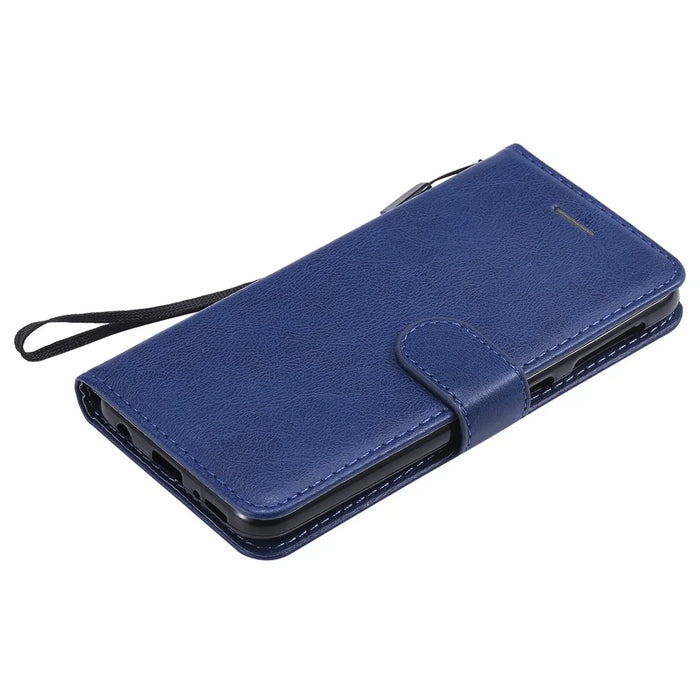 For Samsung Galaxy A20e Case Solid Color Leather Mobile Cover Wallet Stand with Strap - Blue - 7