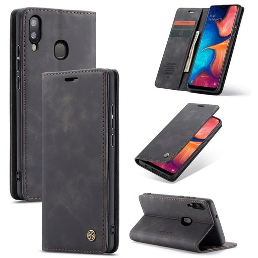 CASEME 013 Series Auto-absorbed Leather Flip Wallet Case for Samsung Galaxy A20e - Black - 1