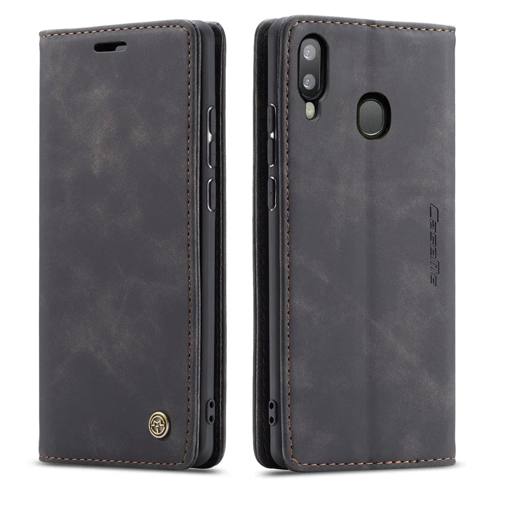 CASEME 013 Series Auto-absorbed Leather Flip Wallet Case for Samsung Galaxy A20e - Black - 2