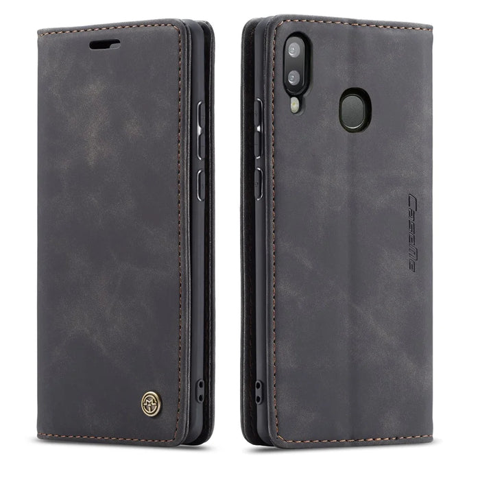 CASEME 013 Series Auto-absorbed Leather Flip Wallet Case for Samsung Galaxy A20e - Black - 2