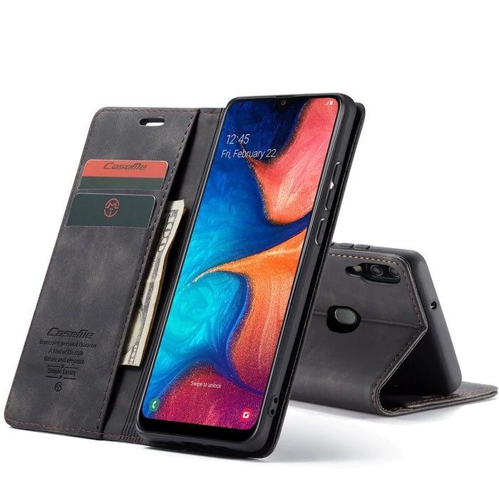 CASEME 013 Series Auto-absorbed Leather Flip Wallet Case for Samsung Galaxy A20e - Black - 3
