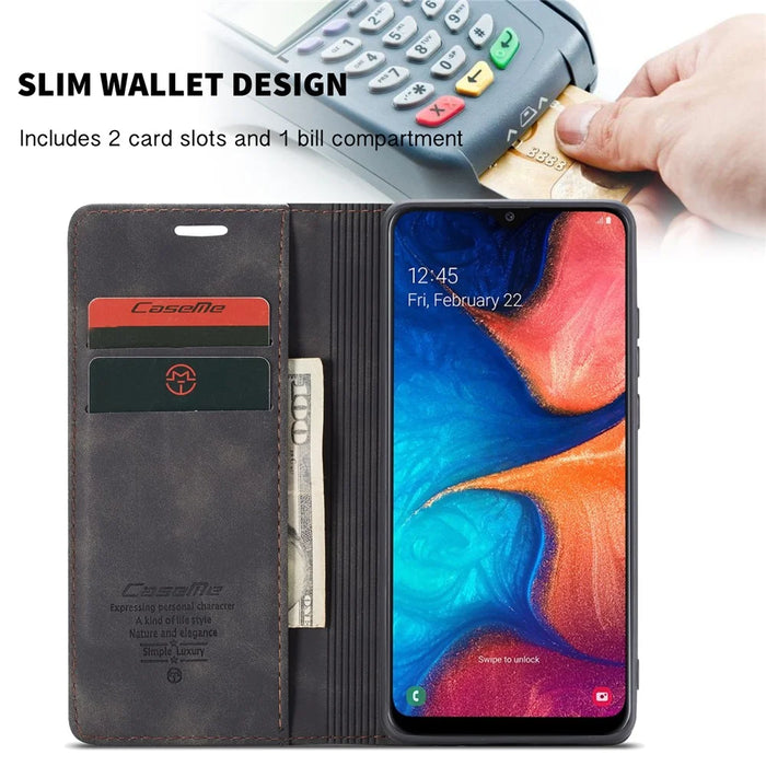 CASEME 013 Series Auto-absorbed Leather Flip Wallet Case for Samsung Galaxy A20e - Black - 5