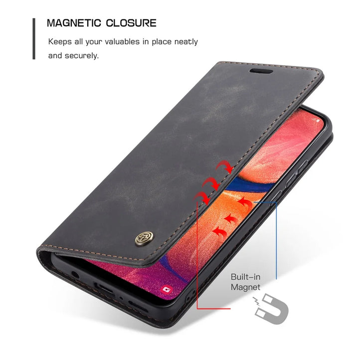 CASEME 013 Series Auto-absorbed Leather Flip Wallet Case for Samsung Galaxy A20e - Black - 6