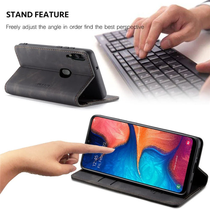 CASEME 013 Series Auto-absorbed Leather Flip Wallet Case for Samsung Galaxy A20e - Black - 7