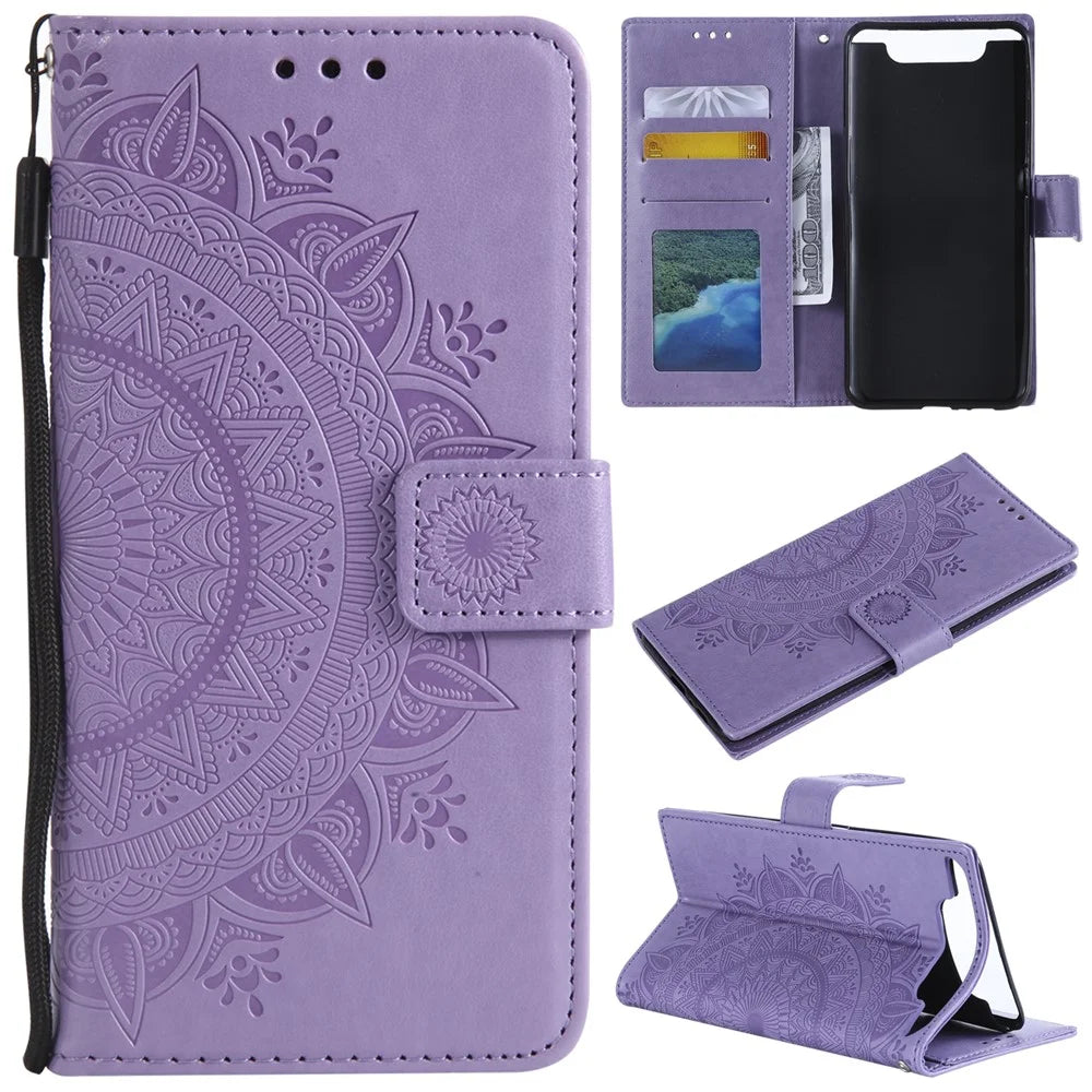 Imprint Flower Leather Wallet Case for Samsung Galaxy A80/A90 - Purple - 1