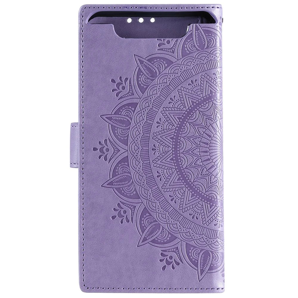 Imprint Flower Leather Wallet Case for Samsung Galaxy A80/A90 - Purple - 3