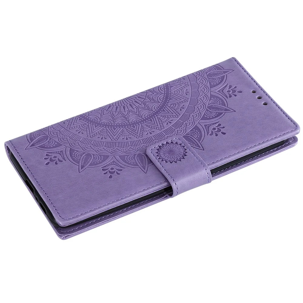Imprint Flower Leather Wallet Case for Samsung Galaxy A80/A90 - Purple - 5