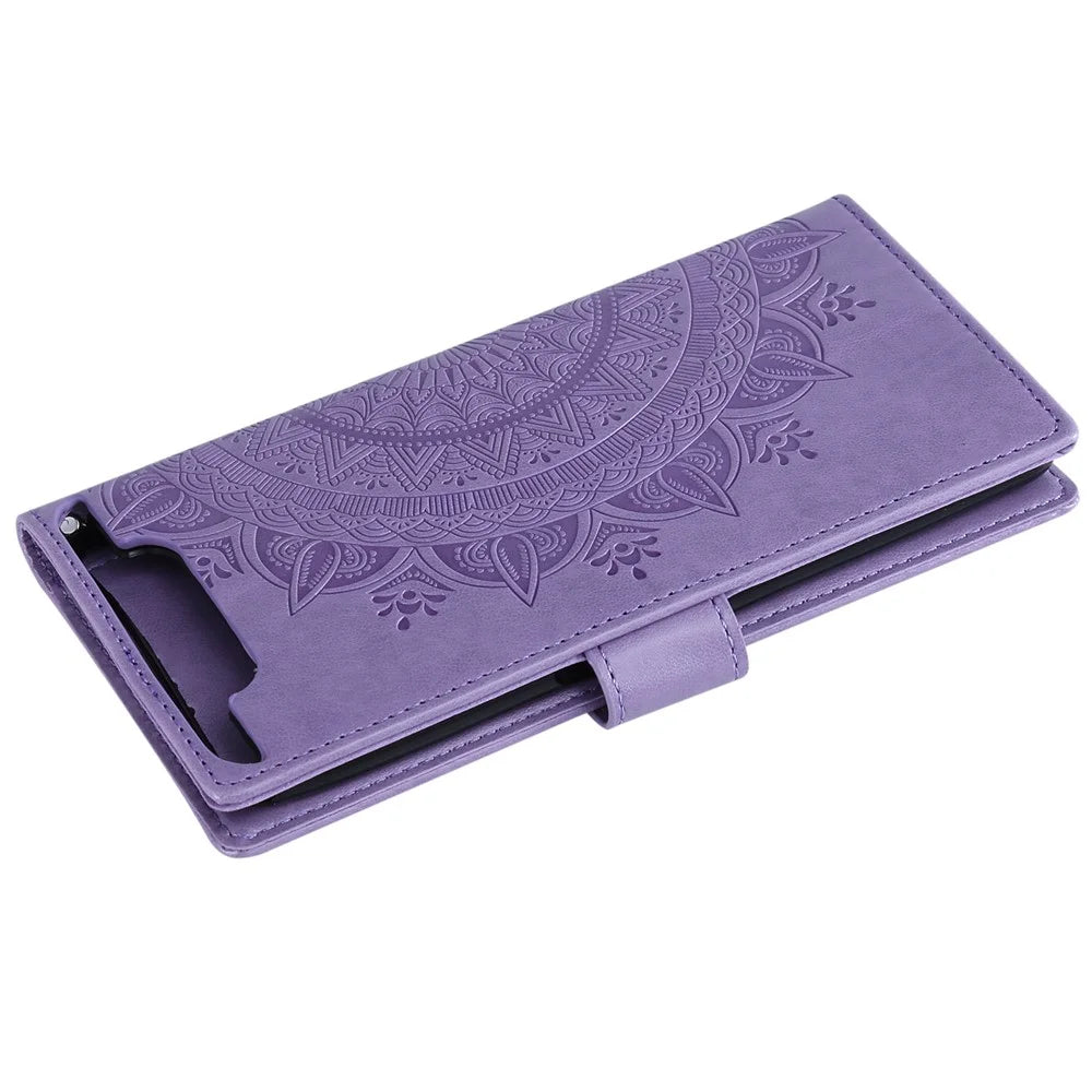 Imprint Flower Leather Wallet Case for Samsung Galaxy A80/A90 - Purple - 6