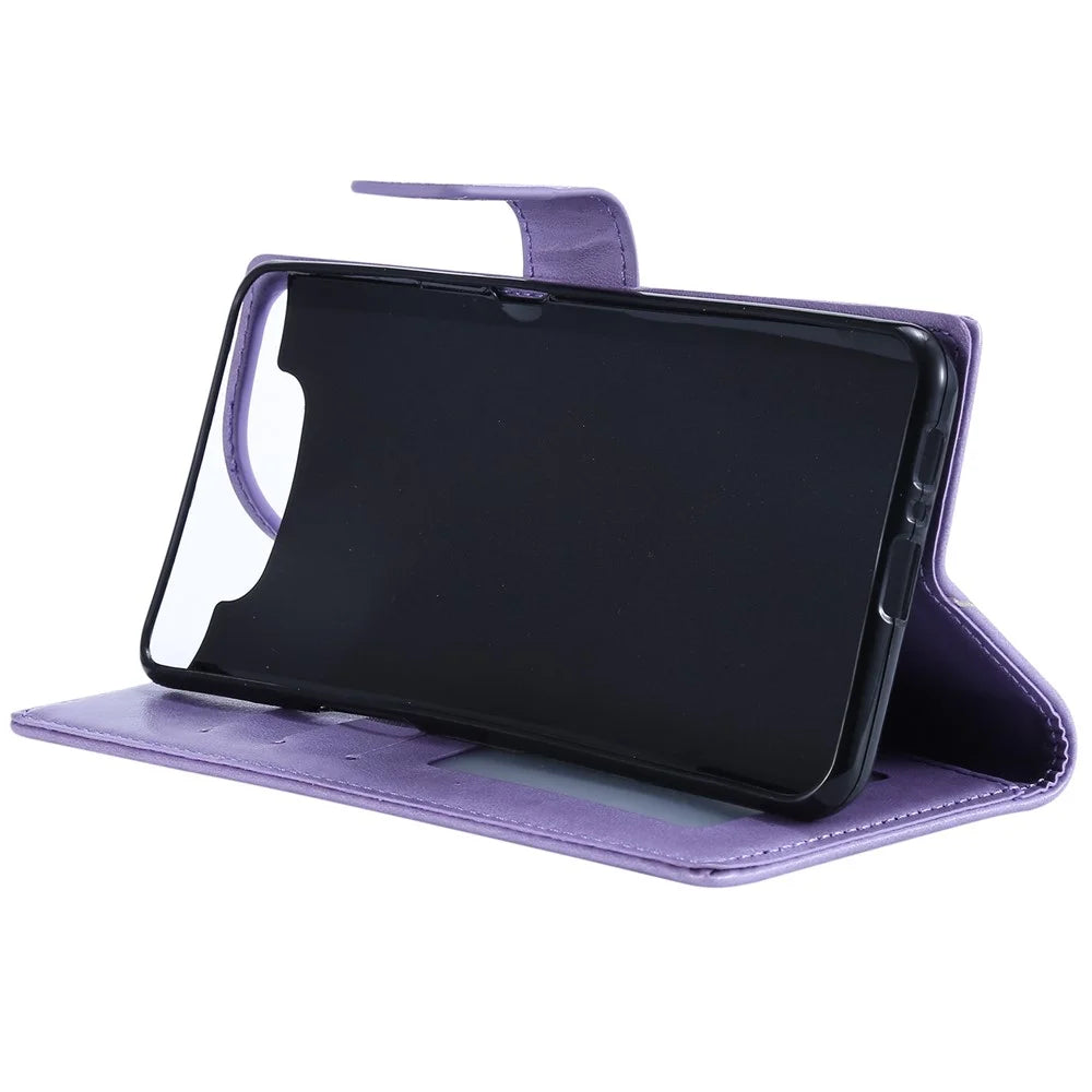 Imprint Flower Leather Wallet Case for Samsung Galaxy A80/A90 - Purple - 7